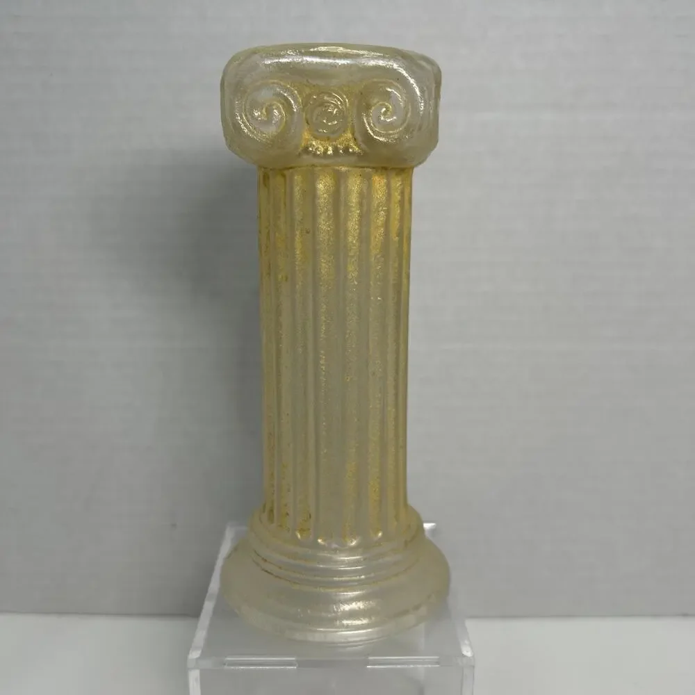 Vtg Gold Frosted Clear Glass Ionic Neo-Classical Greek Roman Column Candlestick
